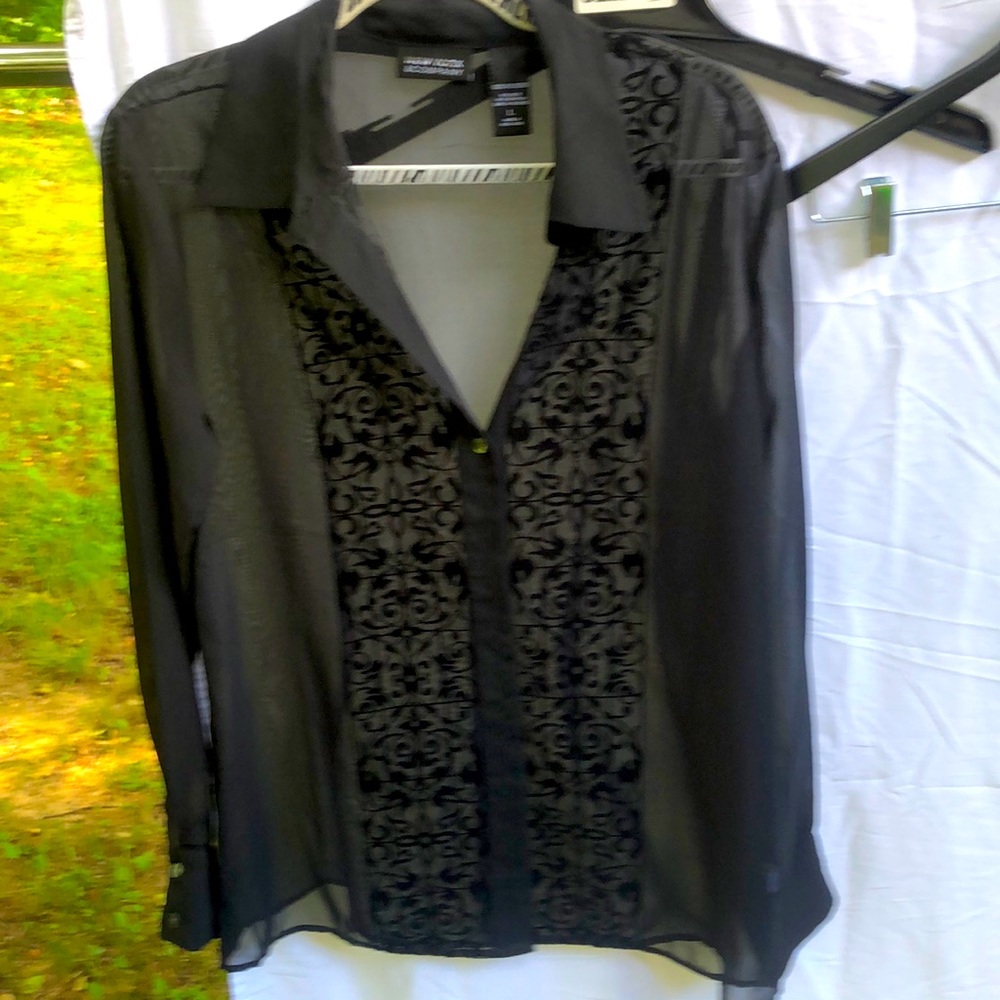 New York & Co. see through long sleeve 100% Polyester blouse, large.